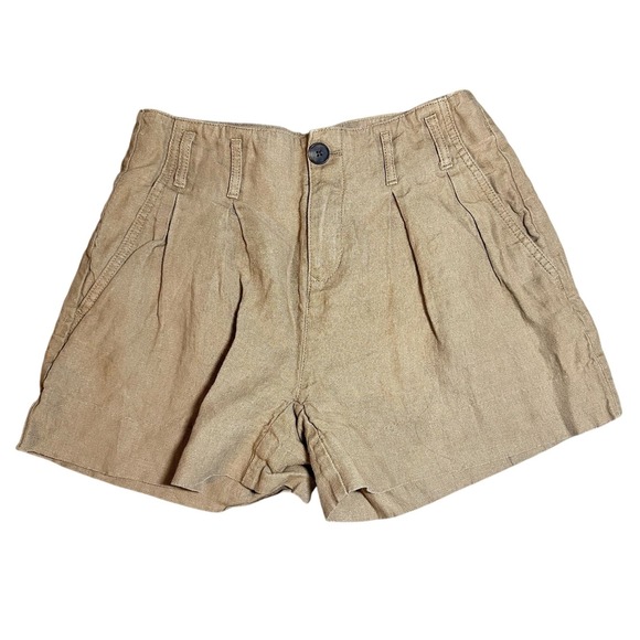 Banana Republic Pants - Banana Republic Petite Khaki Tan 100% Linen Pleated High Rise Shorts Women 00P